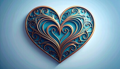 Ornate heart design, teal and gold