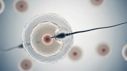 Sperm cell fertilizing egg, conceptual animation depicting reproduction process, representing