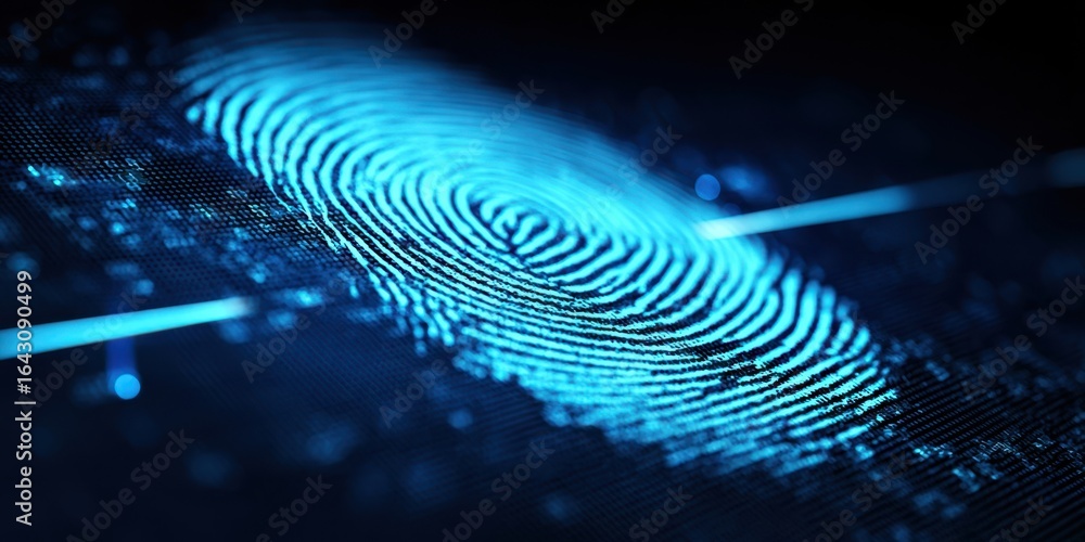 Poster the fingerprint design illustrating advanced biometric technology and digital security concepts.