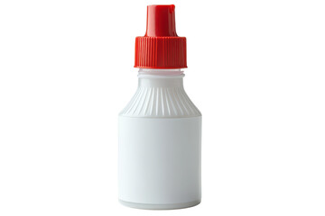 White plastic bottle with red spray nozzle isolated on transparent background. White glue bottle isolated on white background.