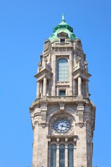 Porto City Hall ( Camara Municipal do Porto ). Neoclassical 1900s building featuring a black-marble entrance hall & a clocktower with city views.