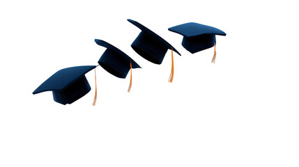 Graduation caps arranged in row symbolize achievement and success in education. These caps represent culmination of hard work and dedication, celebrating academic milestones