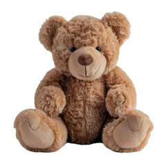 Fototapeta premium Adorable brown teddy bear sitting, plush toy, soft fur, cute expression. background removed