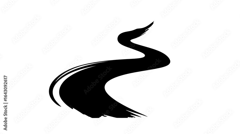 Poster smooth, flowing line creates abstract representation of winding path or river, evoking sense of move