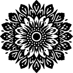 Sunflower Solid Black Vector Silhouette in Traditional Mexican Folk Art Style