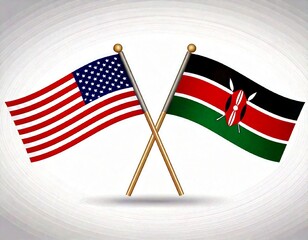 Fototapeta premium national flags of Kenya and Usa crossed on the sticks in the original colours white backgrou 