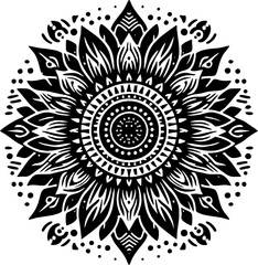 Sunflower Solid Black Vector Silhouette in Traditional Mexican Folk Art Style