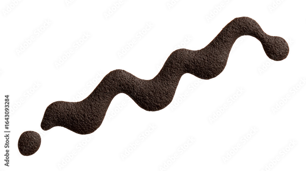 Poster wavy line of dark brown paint or liquid, creating dynamic and artistic effect. texture appears smoot