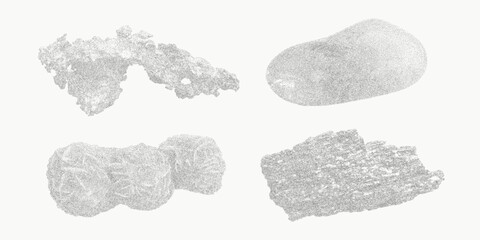Mixed gemstone sketches in vintage print style. Fine stipple texture, layered halftone patterns, high-contrast grit and dusty surface texture.