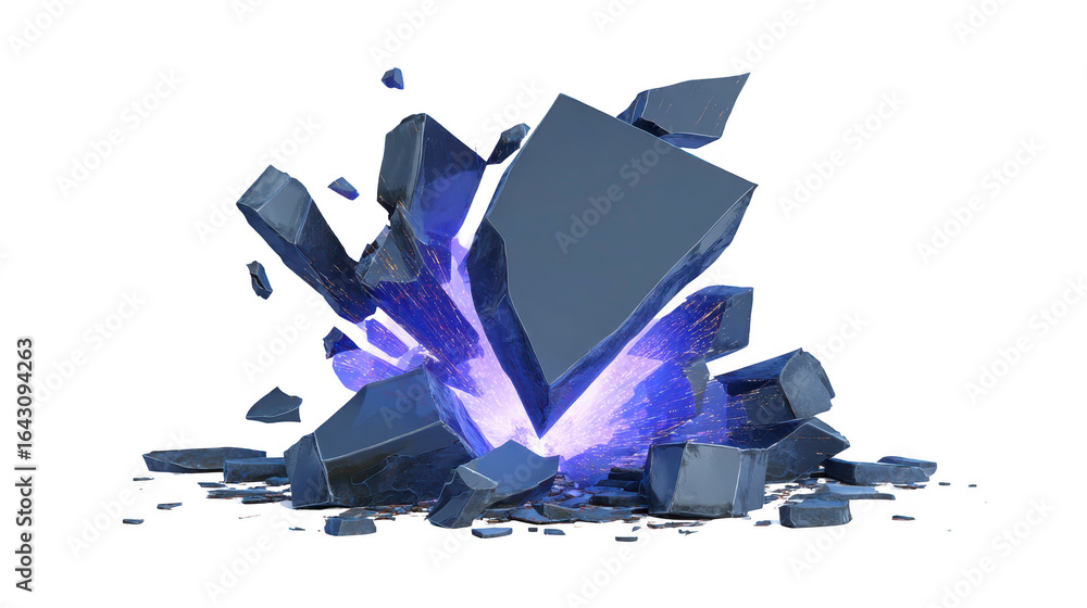 Aufkleber dynamic explosion of shards and fragments, showcasing vibrant purple light emanating from center. sc