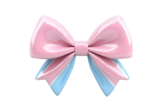 Pink and blue satin bow tie isolated on transparent background. Blue and pink bow isolated on white background, 3d rendering.