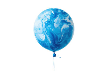 Blue marble balloon with swirling patterns isolated on transparent background. Blue balloon isolated on white background.