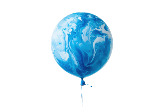 Blue marble balloon with swirling patterns isolated on transparent background. Blue balloon isolated on white background.