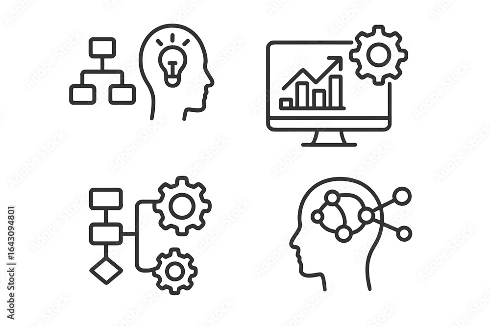 Poster visual representation of brainstorming, data analysis, and cognitive processes in technology and inn