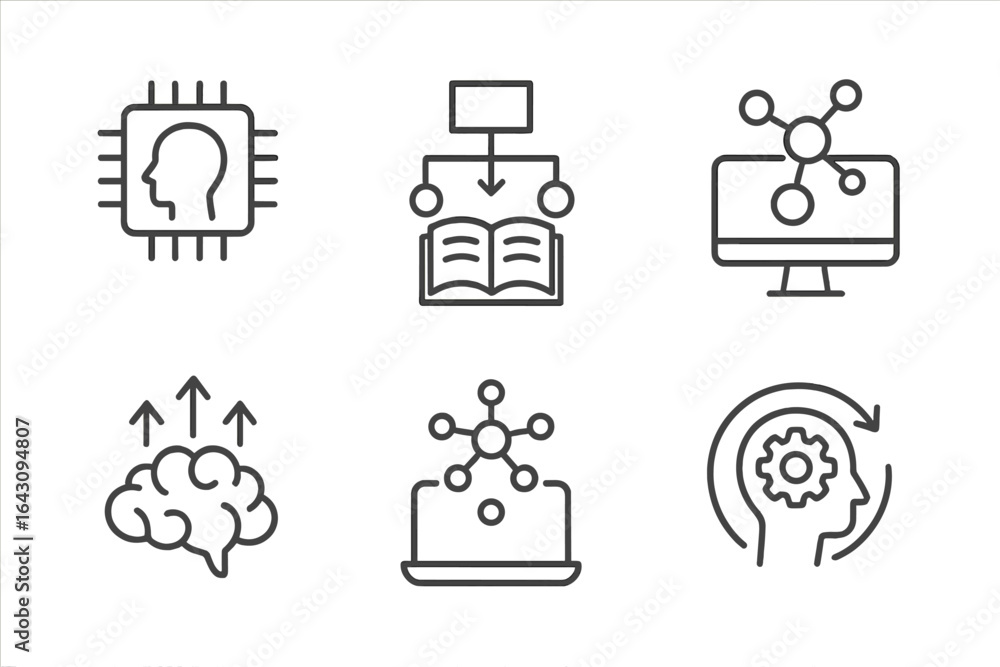 Poster visual representation of artificial intelligence concepts including learning, neural networks, and d