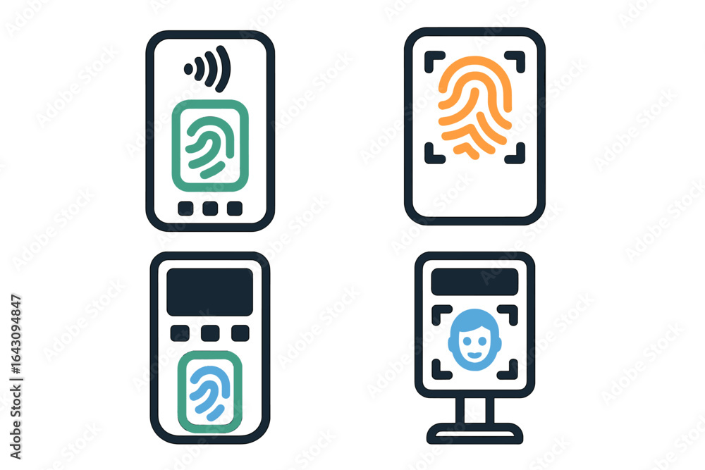Poster modern biometric authentication methods showcased through various user interface designs in technolo