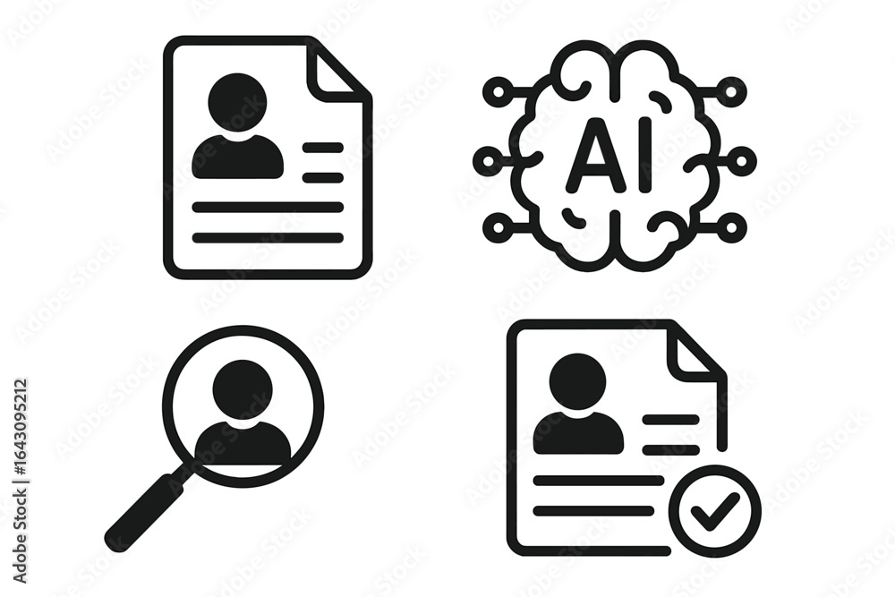 Poster icons representing artificial intelligence, user profiles, and verification in a modern digital cont