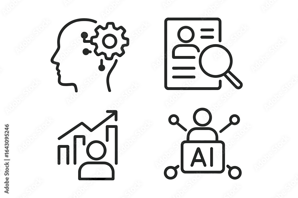 Aufkleber visual representation of artificial intelligence concepts including analysis, growth strategies, and
