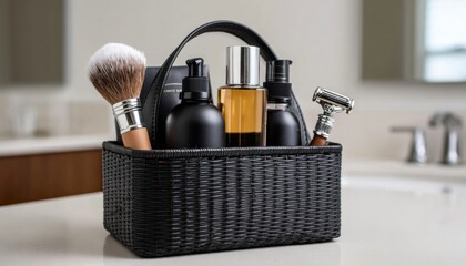 Shaving kit essentials ready for grooming in modern bathroom