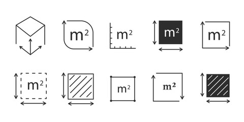 Square area measure line icon. Square foot ft size, space length, symbol. Quantity area, m2 measuring area. 
