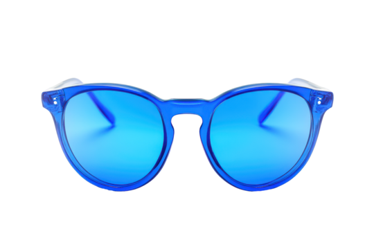 Blue eyeglasses with round lenses isolated on transparent background. Blue glasses isolated on white background, 3d rendering.