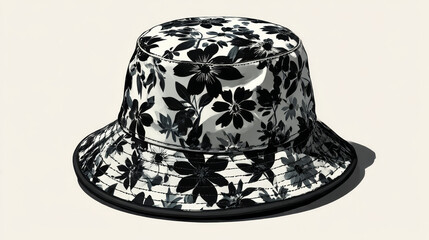 Panama with floral pattern, bucket hat. Vector illustration isolated on white background.