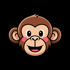 Adorable cartoon monkey head mascot with a joyful expression and rosy cheeks.