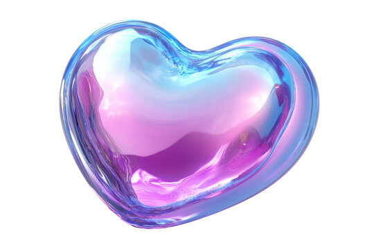 Iridescent blue heart shape isolated on transparent background. Blue heart fluid holographic Iridescent isolated on white background, 3d rendering. - Powered by Adobe