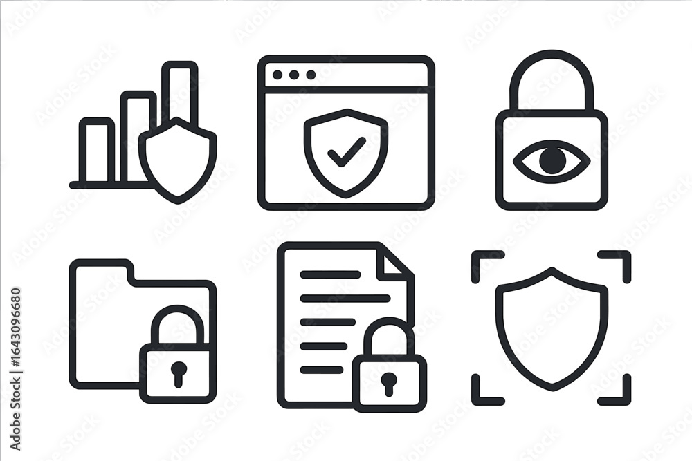 Poster protecting digital information with security icons depicting data safeguards and privacy measures