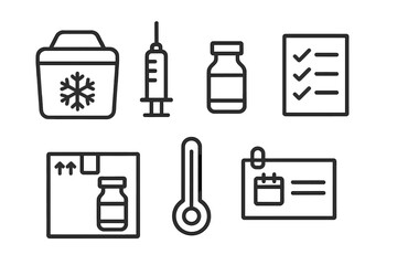 Vaccination supplies and equipment organized for health care delivery in a clinical setting