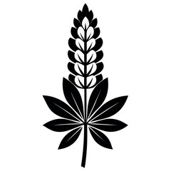 Vector art of black lupine flower silhouette isolated on white background