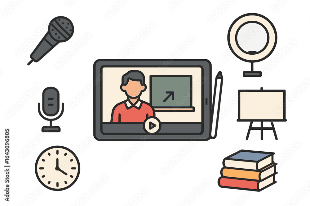 Poster engaging online learning tools and elements for effective virtual classrooms and presentations