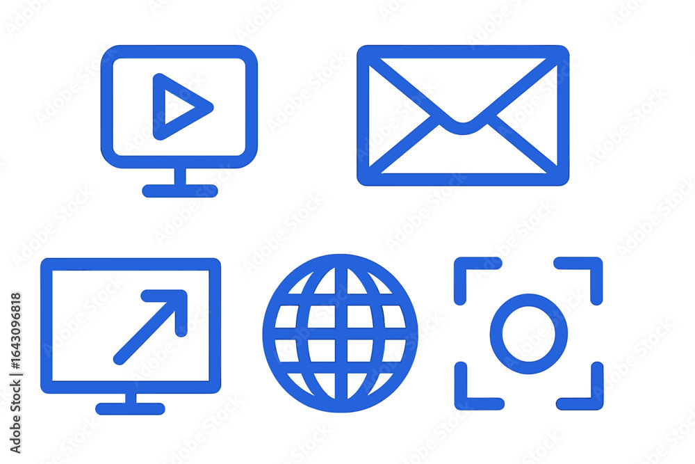 Poster digital icons representing different forms of media communication in a modern design