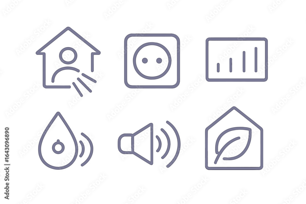 Poster set of simple icons representing home automation features for modern living spaces and lifestyle imp