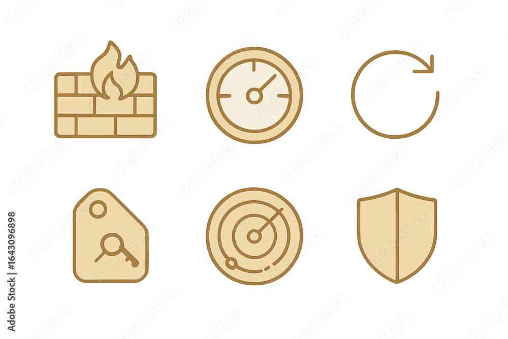 Aufkleber unique set of six security icons representing various aspects of cybersecurity and network protectio