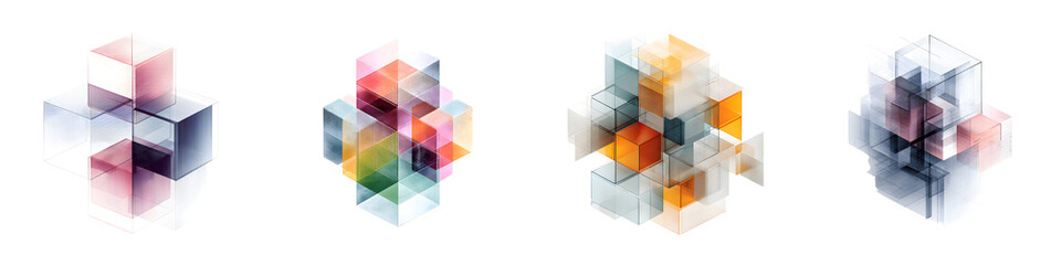 Obraz premium Abstract Geometric Cube Collection in Translucent Colors