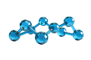 Abstract blue molecular structure on transparent background isolated on transparent background. Blue molecule structure isolated on white background, 3d rendering.