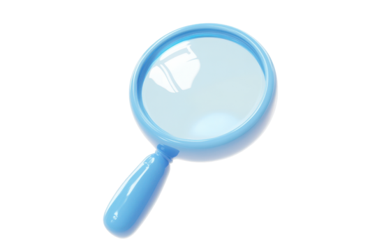 Blue magnifying glass isolated on transparent background. Blue magnifying glass isolated on white background, 3d rendering.