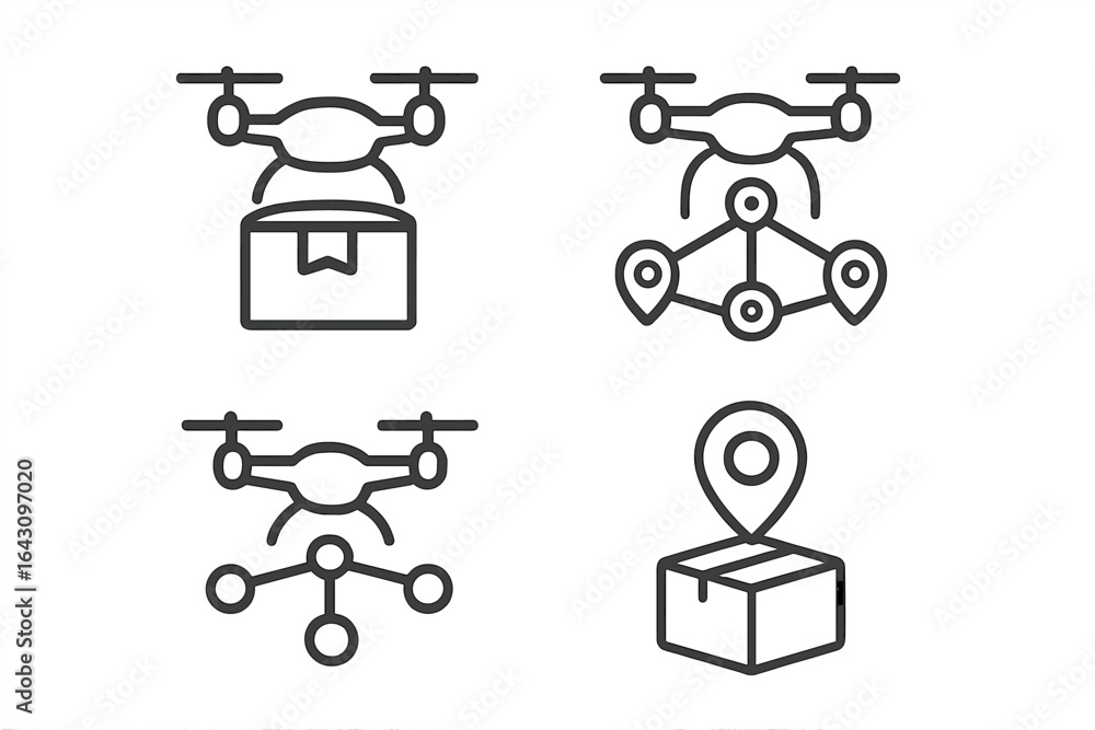 Poster drones executing delivery operations with location pinpointing and package handling in a logistics e