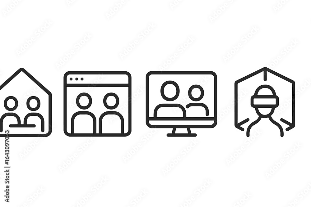 Poster icons representing virtual interactions and connections through different platforms and technology
