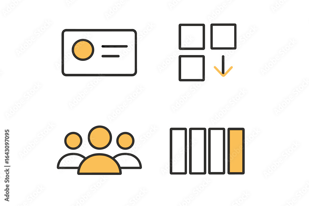 Poster graphic design elements depicting various digital interface components for user engagement and inter