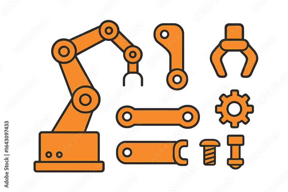 Aufkleber robotic arm and mechanical components used in industrial automation and assembly processes