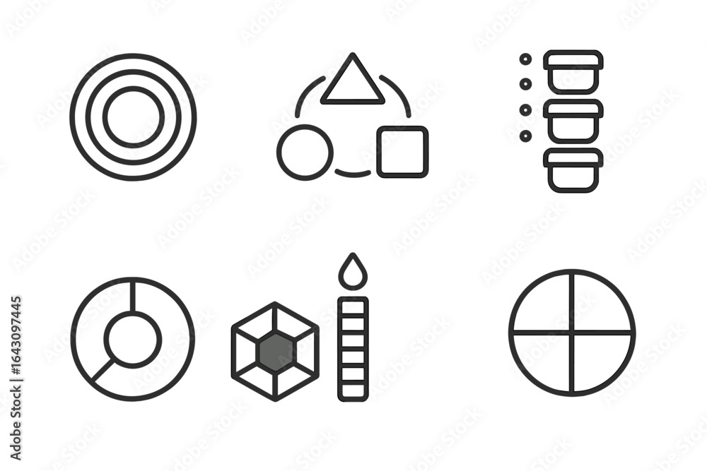 Poster design elements including geometric shapes and patterns displayed on a simple background with minima