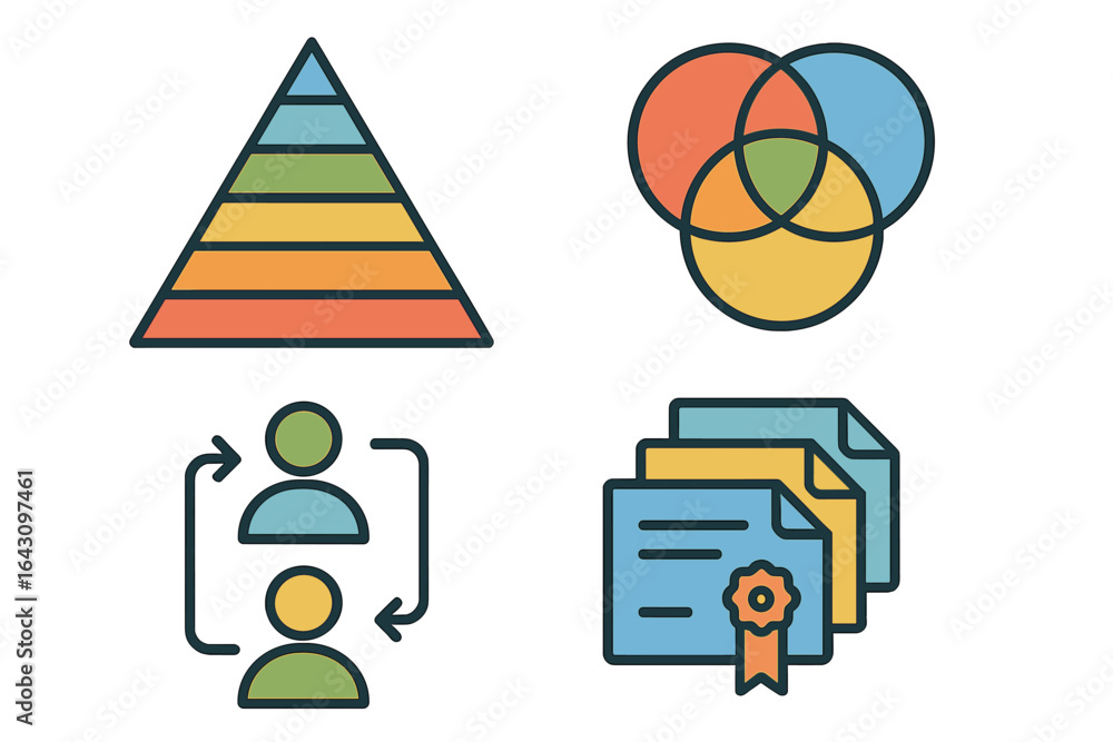 Aufkleber visual representation of learning concepts highlighting hierarchy, collaboration, and information ma