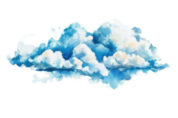 Watercolor cumulus cloud formation isolated on transparent background. Blue sky with clouds border watercolor isolated on white background.