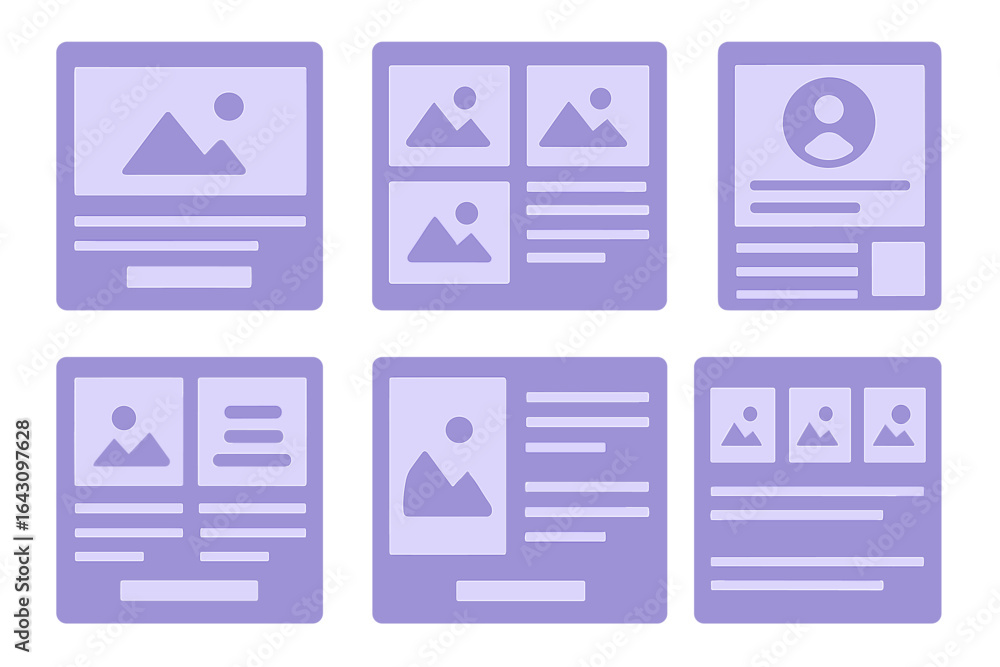 Poster design templates for digital content showcasing user profiles and images in a modern layout