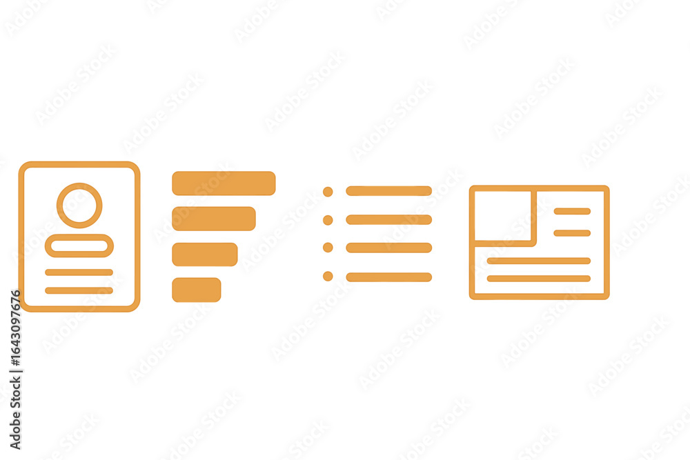 Poster design elements depicting user profile, data listings, and content organization suitable for applica