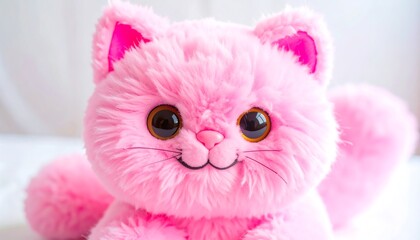 Fluffy pink cat plush toy