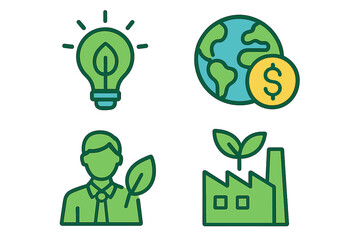 Illustrations representing sustainable development and green economy concepts in a simple design style