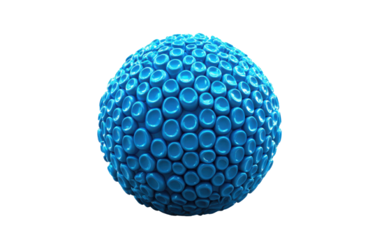 Abstract blue textured sphere isolated on transparent background. Blue sphere ball isolated on white background, 3d rendering.